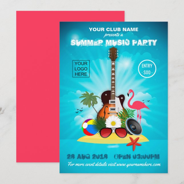 Summer Club Music Party ajouter le logo invitation (Devant / Derrière)