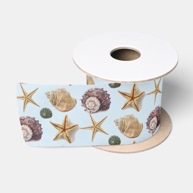 Summer Coastal Beach Tropical Seashell Starfish Satinband (Spule)