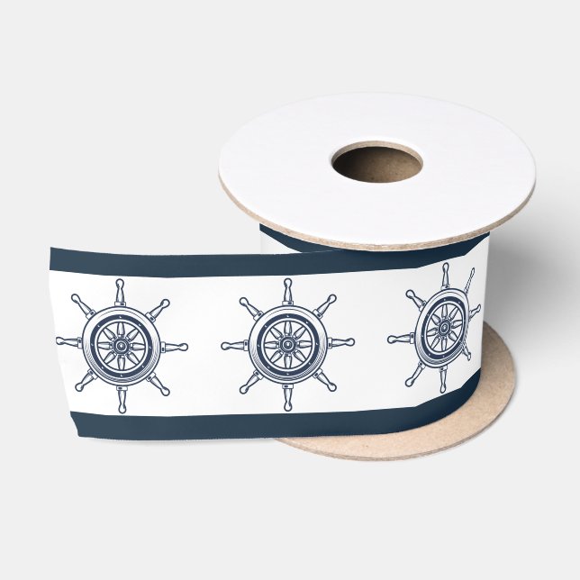 Summer Coastal Blue Beach Boot Schiff Helm Nautica Satinband (Spule)