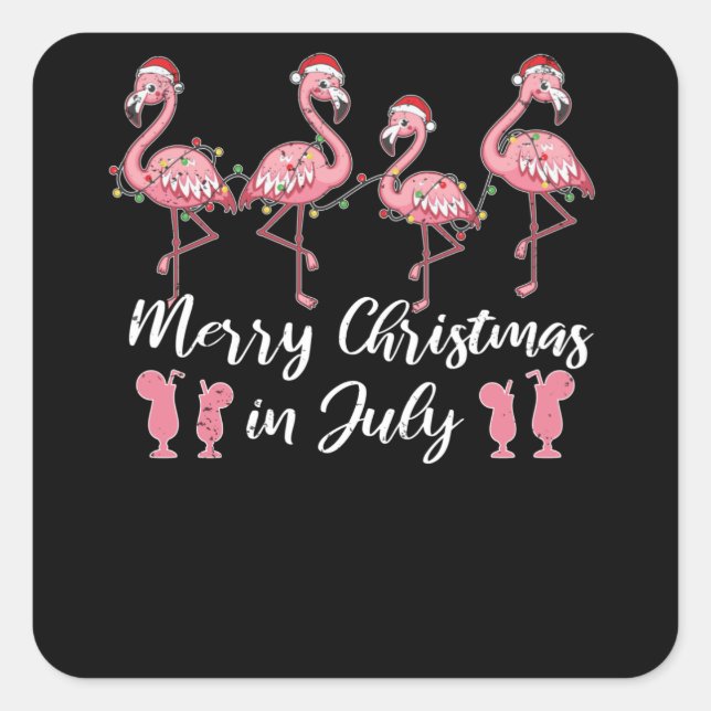 Summer Cocktail frohe Weihnachten im Juli Flamingo Quadratischer Aufkleber (Vorderseite)
