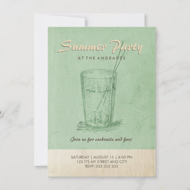 Summer Cocktail Party Adult Retro Style Minze Grün Einladung (Vorderseite)