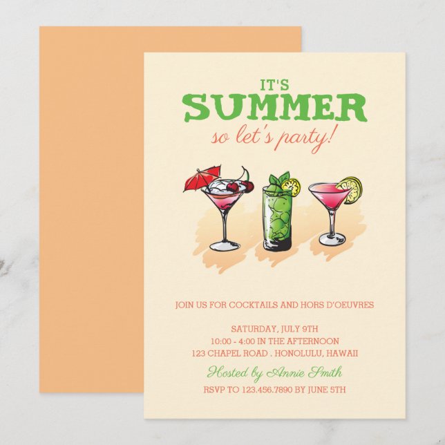 Summer Cocktail Party Einladung (Vorne/Hinten)