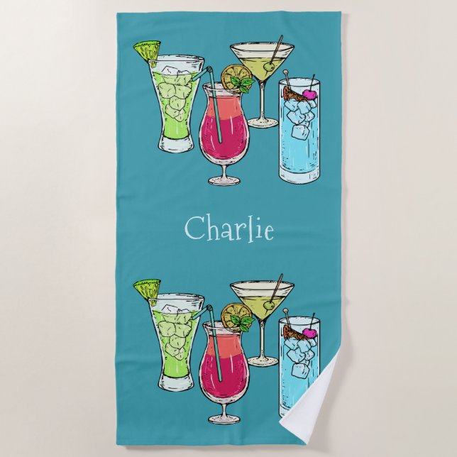 Summer Cocktails nom personnalisé serviette de pla (Devant)