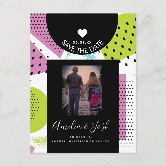 Summer Collage Shapes Pattern Save the Date Postkarte (Vorderseite)