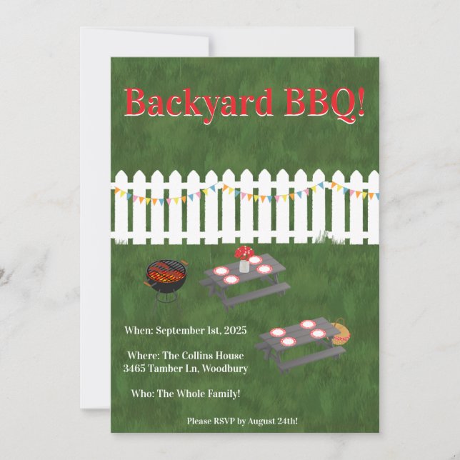 Summer Cookout Backyard BBQ Party Invite Einladung (Vorderseite)