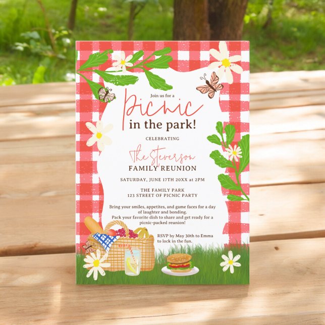 Summer cool Fun Picnic in der Parkfamilie Wiederse Einladung (Summer cool Fun Picnic in the park family reunion Invitation)