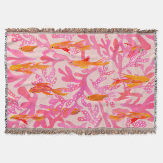 Summer Coral and Goldfish Throw Blanket Decke