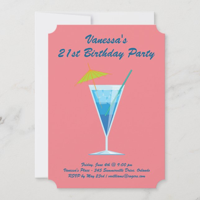 Summer Coral & Blue 21st Birthday Party Invitation (Devant)