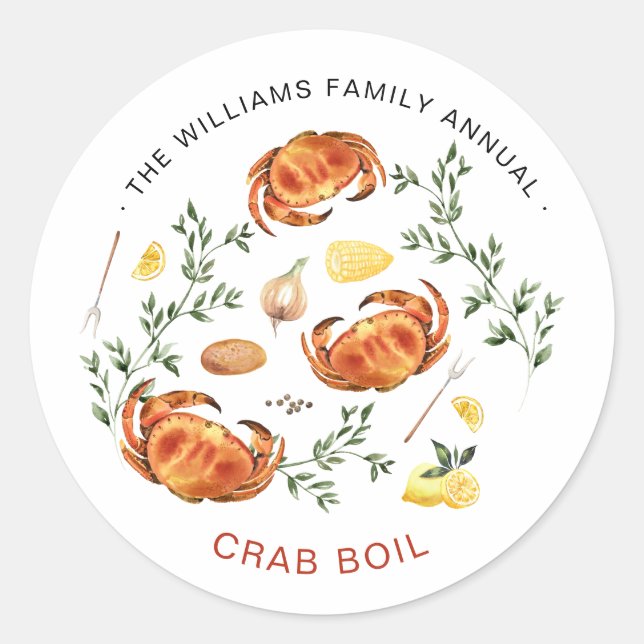 Summer Crab Boil | Niedrig-Land-Kochen Runder Aufkleber (Vorderseite)