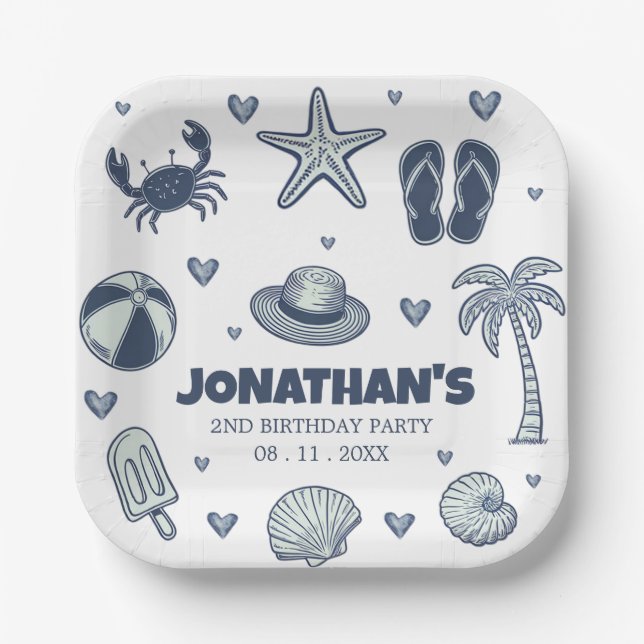 Summer Crab Popsicle Seashell Ball Birthday Party  Pappteller (Vorderseite)