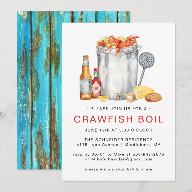 Summer Crawfish Boil | Niedrig-Land-Kochen Einladung (Vorne/Hinten)