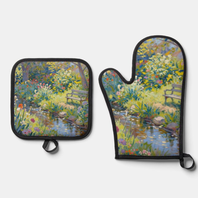 Summer Creek Flowers  Ofenhandschuh & Topflappen-Set (Vorderseite)
