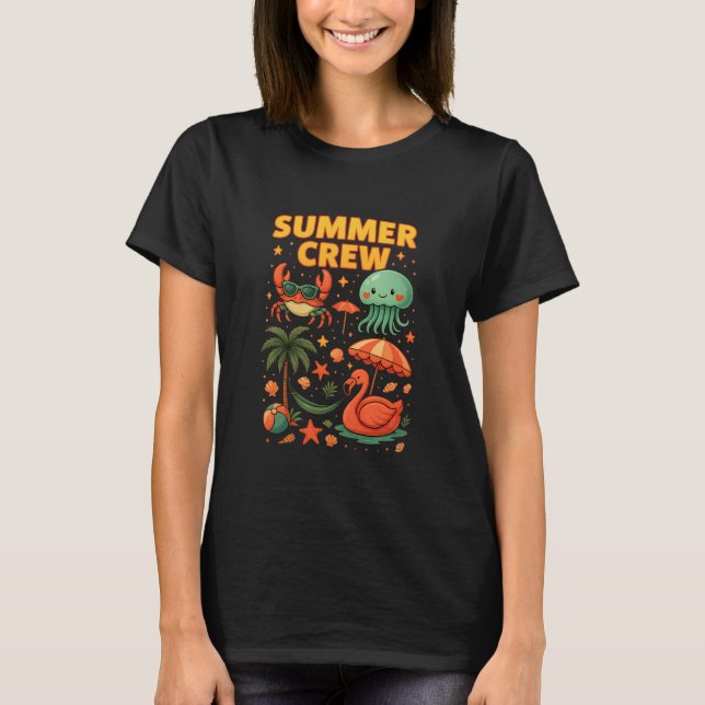 Summer Crew – Tropical Cartoon Beach Squad T-Shirt (Vorderseite)