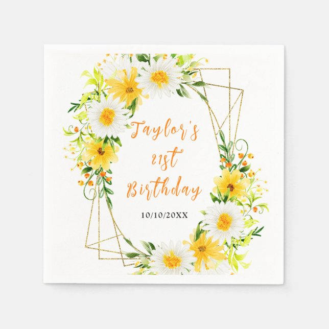 Summer Daisies Floral Birthday Serviette (Vorderseite)