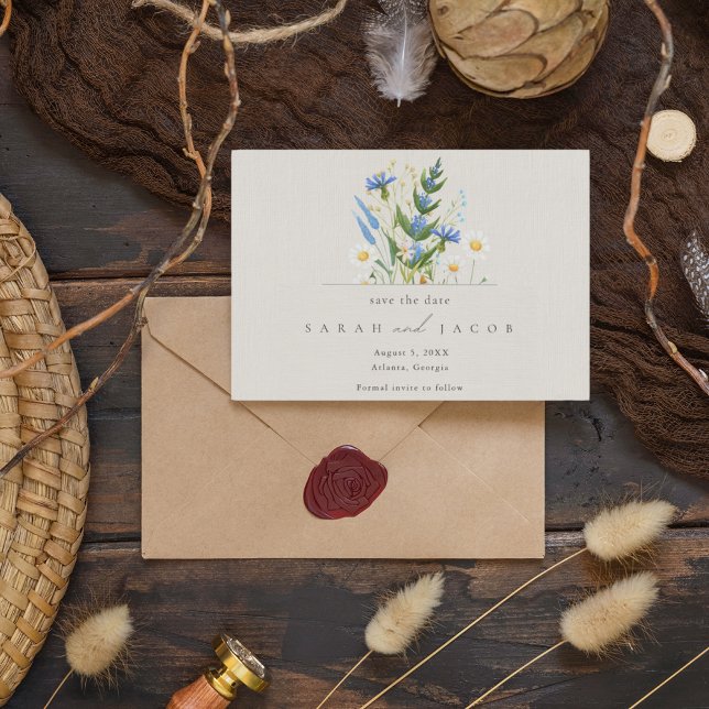 Summer Daisy Blue Floral Botanical Wedding Save The Date (Von Creator hochgeladen)