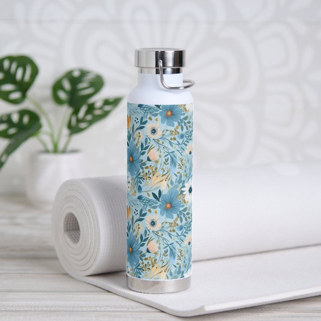 Summer Daisy Design auf blau Trinkflasche (Yoga)