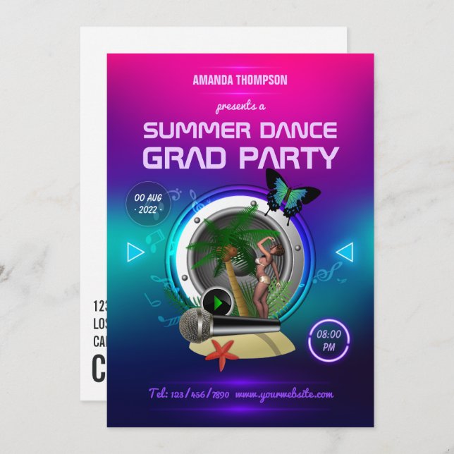 Summer Dance Music Party und Einladung (Vorne/Hinten)