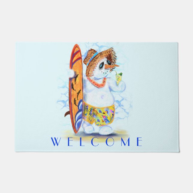 Summer Doormat Snowman Surfer - Spaß Fußmatte (Vorderseite)