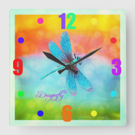 Summer Dragonfly Rainbow Bright Decorative Quadratische Wanduhr