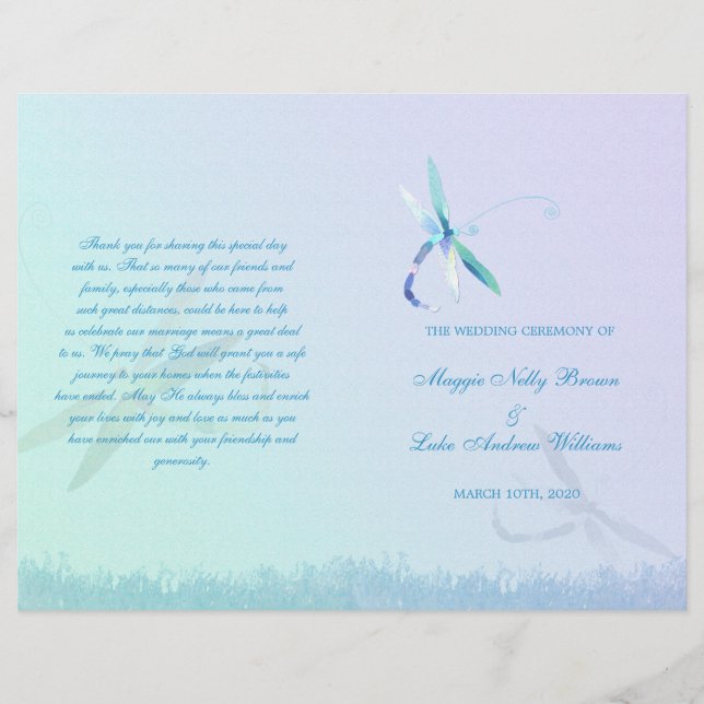 Summer Dragonfly Wedding Ceremony Bi Fold Program (Vorderseite)