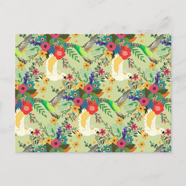 Summer Dschungel Tropical Parrot Blume Blossom Ankündigungspostkarte (Vorderseite)