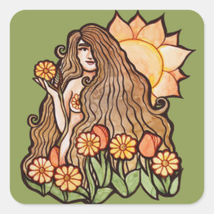 Summer Earth Goddess Quadratischer Aufkleber