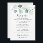 Summer Eukalyptus Wedding Kissing Menu Game Card<br><div class="desc">In diesem Sommer Eukalyptus Hochzeit Küssen Menü-Game-Karte ist ideal für eine einfache Hochzeitsempfang. Das Design zeichnet sich durch hübsche handbemalte Aquarell-grüne Eukalyptus-Blätter aus und inspiriere natürlichen Charme.</div>