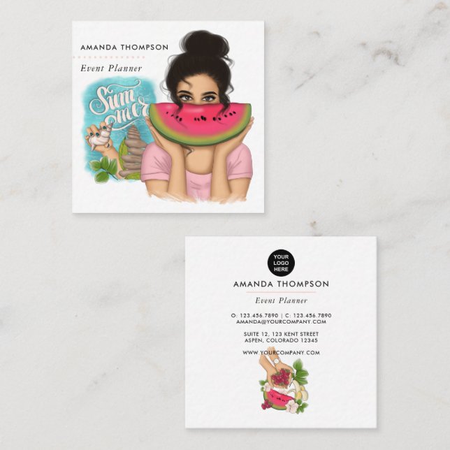 Summer Event Planer Square Business Card Quadratische Visitenkarte (Vorne/Hinten)