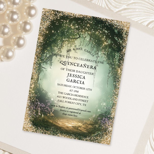 Summer Fairy Tale Enchanted Forest  Quinceañera  Einladung (Summer Fairy Tale Enchanted Forest Quinceañera Invitation)