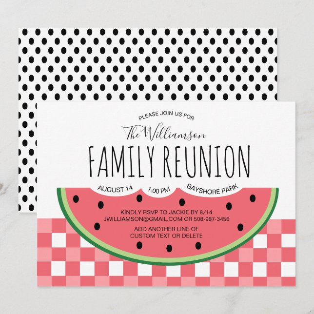 Summer Family Reunion Watermelon Picnic Invitation Einladung (Vorne/Hinten)