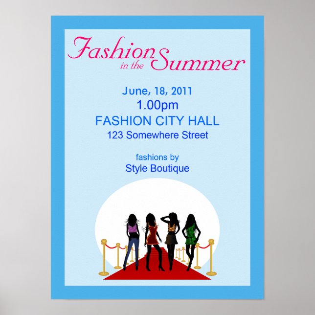 Summer Fashion Show Designer Custom Blue Poster (Vorne)