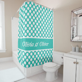 Summer Feel Turquoise & White Polka Dot Pattern Duschvorhang