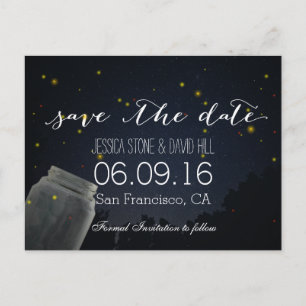 Summer Fireflies & Mason Jar Wedding retten das Da Ankündigungspostkarte