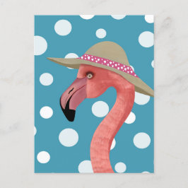 Summer Flamingo | Blue Polka Dots Decorative Postkarte