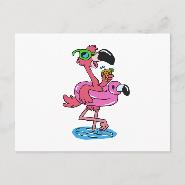Summer Flamingo Cartoon | Hintergrundfarbe auswähl Postkarte (Vorderseite)