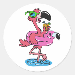 Summer Flamingo Cartoon Hintergrundfarbe auswähl Runder Aufkleber