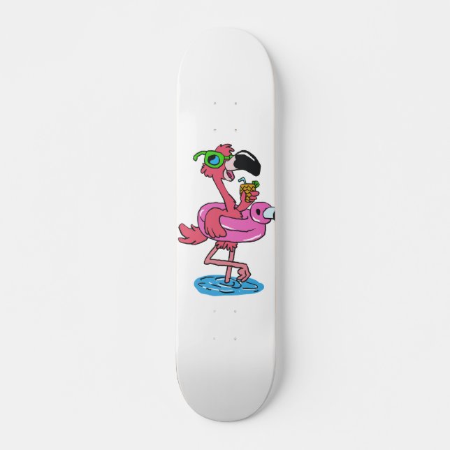 Summer Flamingo Cartoon | Hintergrundfarbe auswähl Skateboard (Vorne)