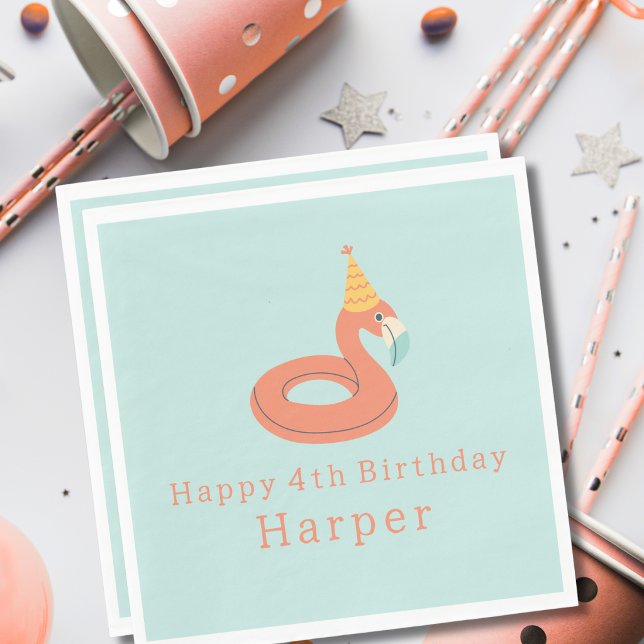 summer flamingo float kids birthday pool party serviette (flamingo happy birthday pool party modern paper napkins party supplies products)