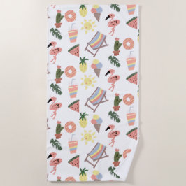 Summer Flamingo Hand Drawn Doodles Strandtuch
