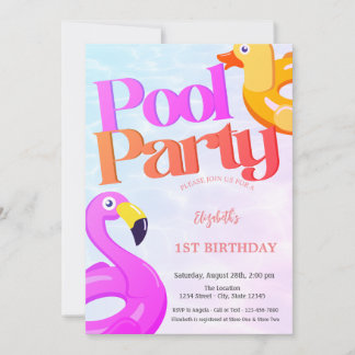 Summer Flamingos erster Geburtstag Einladung