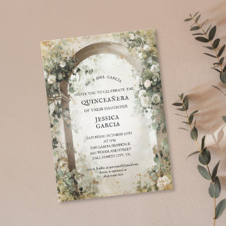 Summer Floral Arch Enchanted Garden Quinceañera  Einladung