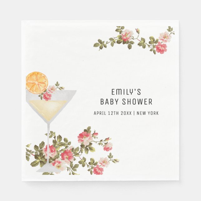 Summer Floral Brunch Bubbly Champagner Baby Dusche Serviette (Vorderseite)