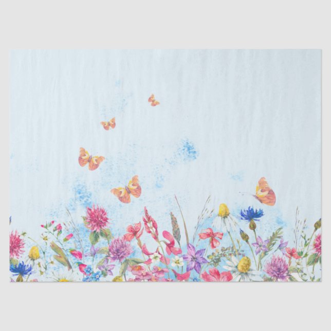 Summer Floral Butterfly Tissue Paper Seidenpapier (Vorderseite)