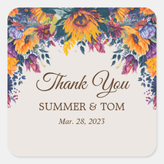 Summer Floral elegante Danke Quadratischer Aufkleber