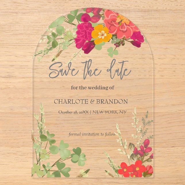Summer Floral Garden Wildblumen Hochzeit Acryleinladungen (Vorderseite)