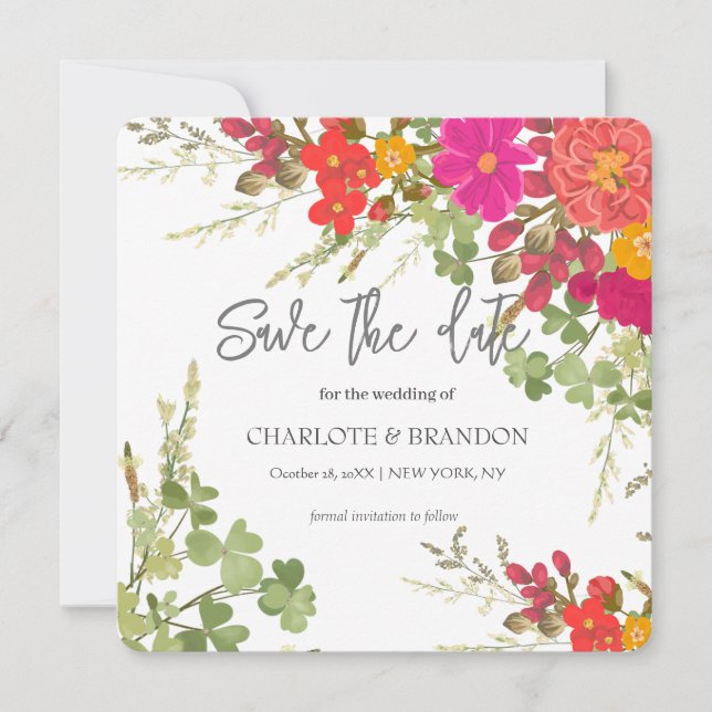 Summer Floral Garden Wildblumen Hochzeit Einladung (Vorderseite)
