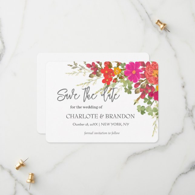 Summer Floral Garden Wildblumen Hochzeit Save The Date (Vorderseite/Rückseite Beispiel)