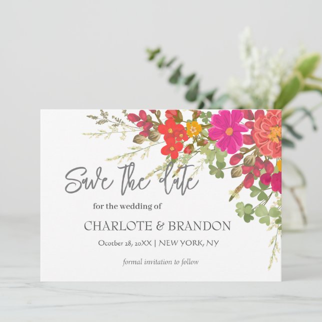 Summer Floral Garden Wildblumen Hochzeit Save The Date (Stehend Vorderseite)