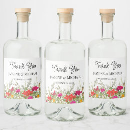 Summer Floral Garden Wildblumen Hochzeit Vielen Da Alkoholflaschenetikett