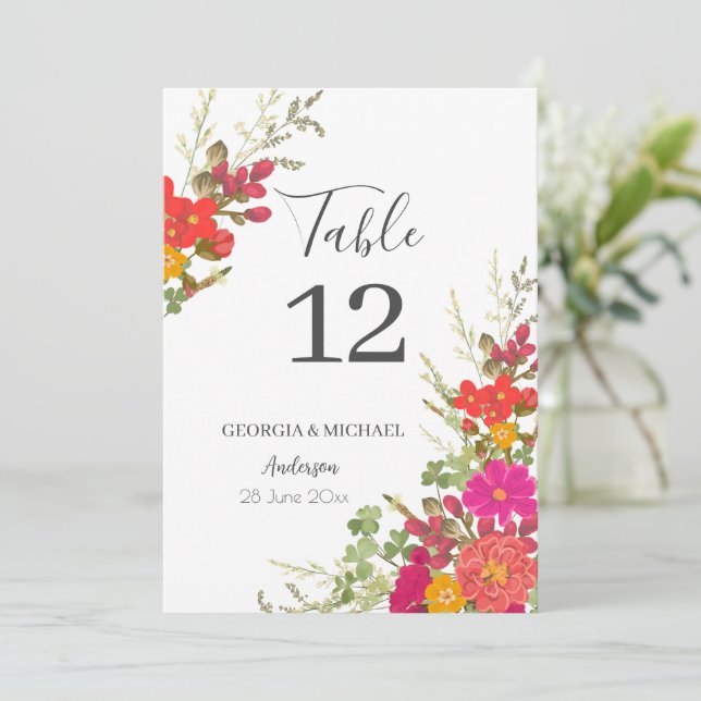 Summer Floral Garden Wildblumen Tischnummer (Stehend Vorderseite)